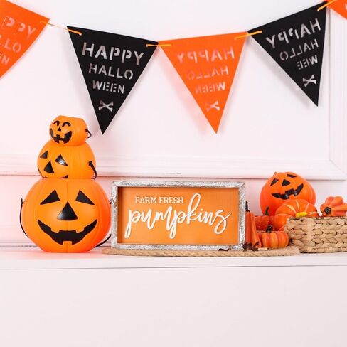 Fall Decorations for Home, Farm Fresh Pumpkins Block Sign for Shelf, Mantel, Table, Fall Decor For Tiered Tray, Embossed Metal With Wood Frame Orange in Saudi Arabia