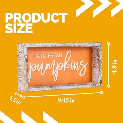 Fall Decorations for Home, Farm Fresh Pumpkins Block Sign for Shelf, Mantel, Table, Fall Decor For Tiered Tray, Embossed Metal With Wood Frame Orange in Saudi Arabia