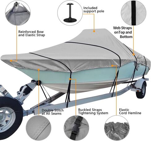 iCOVER Trailerable Boat Cover, 600D Heavy Duty Boat Cover Fits V-Hull Center Console Boat 20ft-22ft Long and Beam Width up to 106in, Windshield Height up to 30in, Boat Cover Support Pole Included in Saudi Arabia