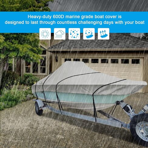 iCOVER Trailerable Boat Cover, 600D Heavy Duty Boat Cover Fits V-Hull Center Console Boat 20ft-22ft Long and Beam Width up to 106in, Windshield Height up to 30in, Boat Cover Support Pole Included in Saudi Arabia