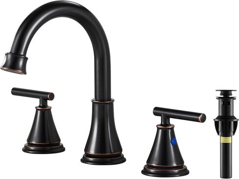 Fransiton Bathroom Sink Faucet 3 Hole, Oil Rubbed Bronze Bathroom Vanity Faucet for Lavatory Sink with Pop-Up Drain, 8 Inch Widespread Bathroom Faucet, 2 Handle Basin Faucet with cUPC Supply Lines in Saudi Arabia