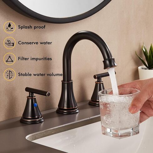 Fransiton Bathroom Sink Faucet 3 Hole, Oil Rubbed Bronze Bathroom Vanity Faucet for Lavatory Sink with Pop-Up Drain, 8 Inch Widespread Bathroom Faucet, 2 Handle Basin Faucet with cUPC Supply Lines in Saudi Arabia