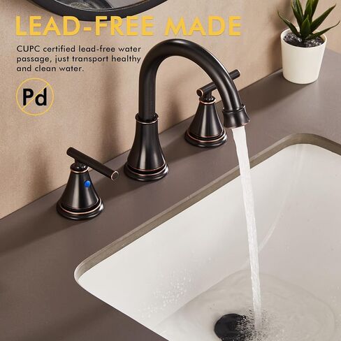 Fransiton Bathroom Sink Faucet 3 Hole, Oil Rubbed Bronze Bathroom Vanity Faucet for Lavatory Sink with Pop-Up Drain, 8 Inch Widespread Bathroom Faucet, 2 Handle Basin Faucet with cUPC Supply Lines in Saudi Arabia