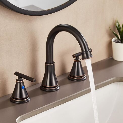 Fransiton Bathroom Sink Faucet 3 Hole, Oil Rubbed Bronze Bathroom Vanity Faucet for Lavatory Sink with Pop-Up Drain, 8 Inch Widespread Bathroom Faucet, 2 Handle Basin Faucet with cUPC Supply Lines in Saudi Arabia
