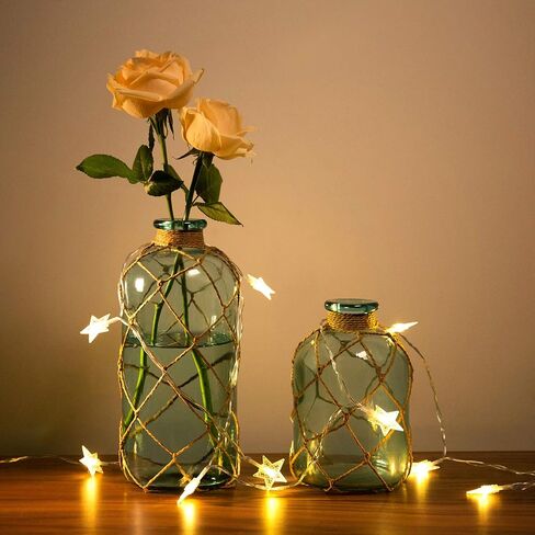 Diamond Star Rustic Glass Bottle Vase Decorative Blue Flower Vase with Creative Rope Net (Small) in Saudi Arabia