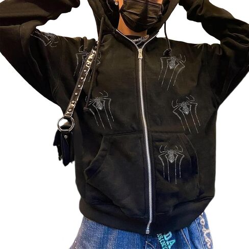 Asadovce Women Men Zip Up Y2k Oversized Hoodie Spider Graphic Full Zipper Sweatshirt Teen Girls Grunge Streetwear Jacket in Saudi Arabia