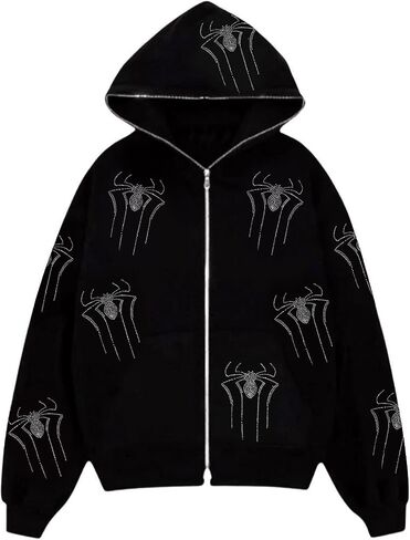 Asadovce Women Men Zip Up Y2k Oversized Hoodie Spider Graphic Full Zipper Sweatshirt Teen Girls Grunge Streetwear Jacket in Saudi Arabia