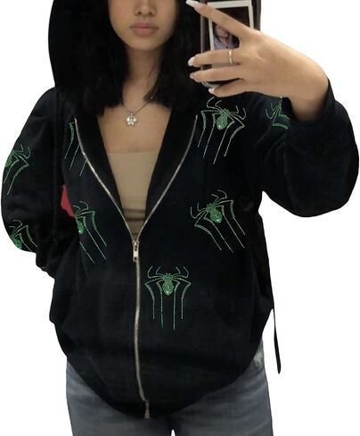 Asadovce Women Men Zip Up Y2k Oversized Hoodie Spider Graphic Full Zipper Sweatshirt Teen Girls Grunge Streetwear Jacket in Saudi Arabia