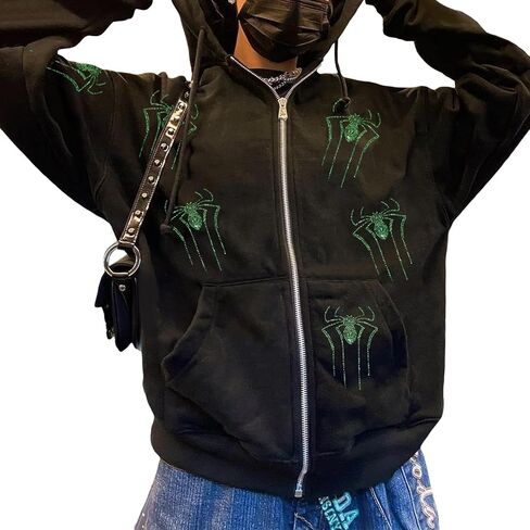 Asadovce Women Men Zip Up Y2k Oversized Hoodie Spider Graphic Full Zipper Sweatshirt Teen Girls Grunge Streetwear Jacket in Saudi Arabia