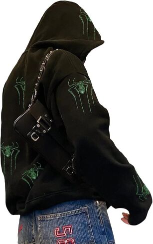 Asadovce Women Men Zip Up Y2k Oversized Hoodie Spider Graphic Full Zipper Sweatshirt Teen Girls Grunge Streetwear Jacket in Saudi Arabia