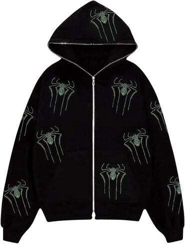 Asadovce Women Men Zip Up Y2k Oversized Hoodie Spider Graphic Full Zipper Sweatshirt Teen Girls Grunge Streetwear Jacket in Saudi Arabia