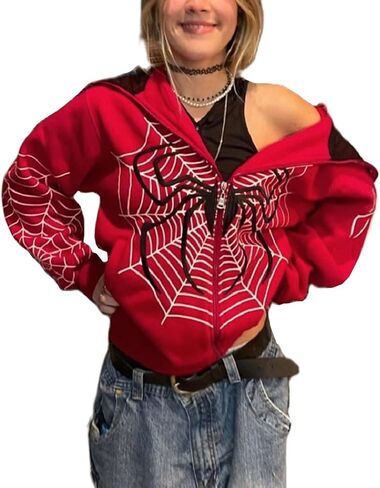 Asadovce Women Men Zip Up Y2k Oversized Hoodie Spider Graphic Full Zipper Sweatshirt Teen Girls Grunge Streetwear Jacket in Saudi Arabia