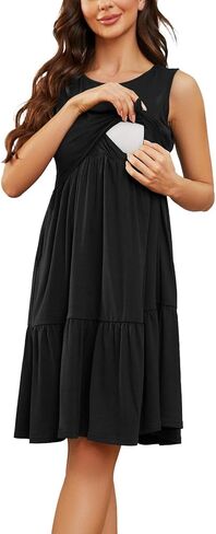 Liu & Qu Women's Maternity Nursing Dress Sleeveless Round Neck Breastfeeding Clothes with Pockets Summer in Kuwait