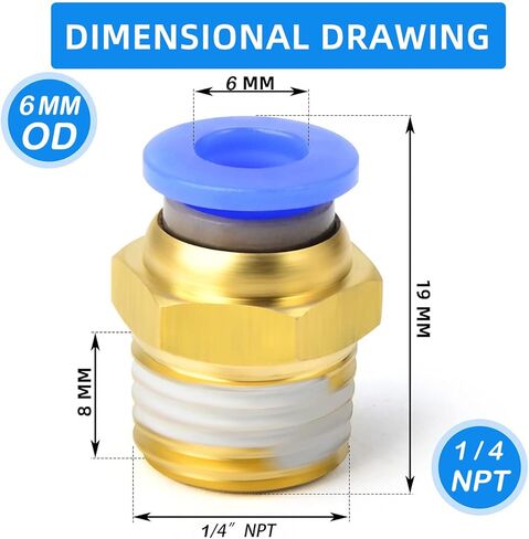 دفع هوائي مستقيم لتركيبات التوصيل السريع 1/4NPT ذكر × 6 مم أنبوب OD (PC4-N2، عبوتان) in Kuwait