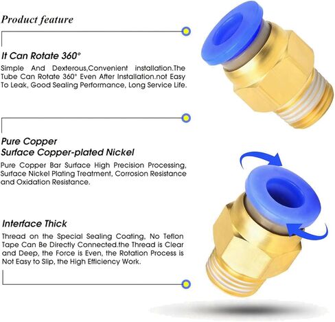دفع هوائي مستقيم لتركيبات التوصيل السريع 1/4NPT ذكر × 6 مم أنبوب OD (PC4-N2، عبوتان) in Kuwait