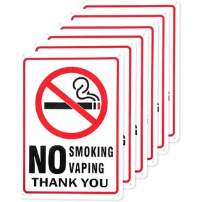 DualFerv 6 Pack No Smoking Signs for Business, PVC No Smoking Signs for Home, No Smoking Stickers with 4 Holes, No Smoking No Vaping Sign for Indoor & Outdoor, 7"x10", 0.6 mm