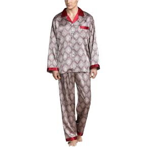 Moonetto Men's Classic Print Silky Smooth Satin Pajama Set Long Sleeve Sleepwear