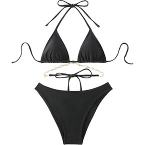 Verdusa Women's 2 Piece Set Tie Backless Halter Triangle Bikini Sets Swimwear Bathing Suit