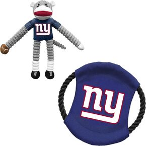 مجموعة ألعاب الحيوانات الأليفة من Littlearth للكبار من الجنسين NFL New York Giants Sock Monkey والقرص الطائر، لون الفريق، مقاس واحد