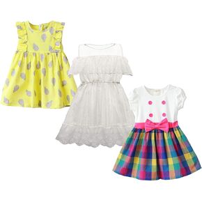 ABALACOCO 3Pcs Girls Kids Cotton Dress Todder Sleeveless Sundress Casual Printed Flower Bowtie Tutu Party Dress 2-10T