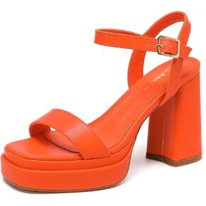 Amoji Women's 4 Inch Platform Chunky Heel Ankle Strap Block Heeled Sandals 311