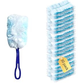 30 Pack Duster Refills Compatible with Swiffer Duster, Heavy Duty Multi Surface Duster Replacement with 1 Extra Handle for Cleaning Furniture, Blinds, Ceiling Fans and Car