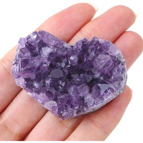 YATOJUZI Heart Crystal Cluster Natural Amethyst Stones and Healing Crystals Gemstones Amethyst Mineral Geodes Reiki Energy Purple Home Office Decor Gifts for Women Men 1PCS