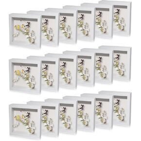 18 Pack Shadow Box Frame Display Case Shadow Box Square Picture Frame for Photos Flower Memorabilia Wedding Bouquets Father Day Graduation Gift Object Tickets Wall and Tabletop(White, 5 x 5 Inch)