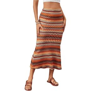 Verdusa Women's High Waist Printed Fishtail Bodycon Long Maxi Skirt