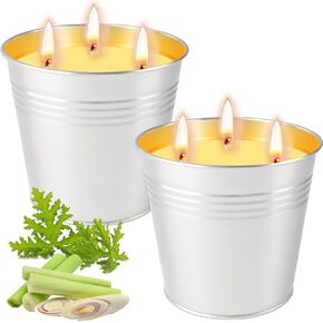 شموع السترونيلا في الهواء الطلق، مجموعة شموع السترونيلا الكبيرة المكونة من قطعتين، مصنوعة من زيوت السترونيلا العطرية وشمع الصويا الطبيعي، وقت حرق 240 ساعة، شموع دلو 17oz 3 فتيل للفناء والمنزل والتخييم in Kuwait