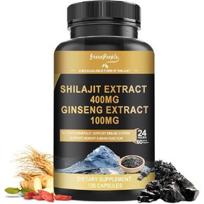 شيلاجيت 400 ملغ مع الجينسنغ، كبسولات ذات فعالية قصوى 120 عدد مع حمض الفولفيك والمعادن النزرة لتعزيز الطاقة ودعم المناعة للرجال والنساء أفضل من راتنج الشيلاجيت in Kuwait
