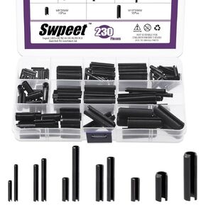 Swpeet 230 قطعة 11 مقاس M2 M3 M4 M5 M6 M8 M10 مجموعة متنوعة من دبوس لف متري أسود مع حقيبة تخزين، دبوس زنبركي مشقوق من الفولاذ الأسود دبوس شد وتد لتحسين المنزل وإصلاح السيارات