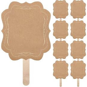 Amyhill Kraft Wedding Paper Fans Blank Handheld Church Fans and Wedding Fan Sticks with Stickers for DIY Crafting Wedding Celebration Party Favors, 8 x 6.8 Inch (20 Set)