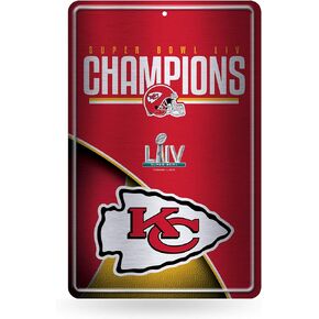 Rico Industries NFL Kansas City Chiefs - Super Bowl LIV Champions Large Embossed Metal Sign, 11 x 17-inches