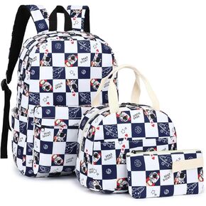 Yusudan Checkered Girls School Backpack Set, Kids Teens School Bag Bookbag with Lunch Bag Pencil Bag