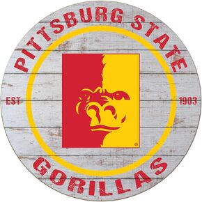Pittsburg State Gorillas Weathered Circle Sign, 20x20 Inches, Gorilla Decor for Dorm Room or Home; Display Your Team Spirit with This Pittsburg State University Gorilla Wall Art