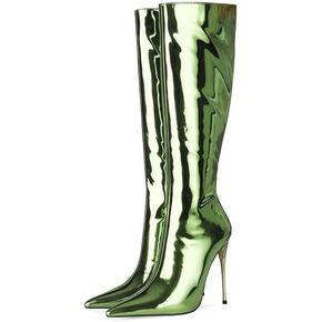 sexytag Women's Metallic Knee High Boots Stiletto Heel Pointed Toe Fashion Pull-on Back Zipper Ankle Boots