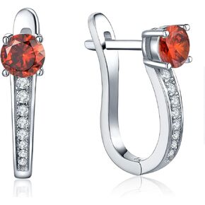 YL Hoop Earrings 925 Sterling Silver U Shaped Halo Huggie Earrings 18K White Gold Plated Birthstones Jewelry for Women