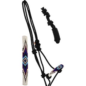 Nylon Horse Braided Beaded Noseband Rope HALTER Lead Rope Tack Black 606RT30