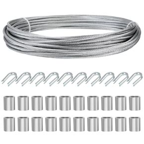 BEAMNOVA Stainless Steel Wire Rope Braided Cable Kit Metal Galvanized 5mm (3/16 Inch) 65.6ft for PA400-PA800 Electric Hoist Heavy Duty Cable for Hanging Railing Lifting String Light Suspension