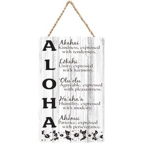 Wood Door Sign Aloha - Acronym - Hawaiian Sign Hanging Printed Wooden Plaque Decor, Wall Art Decor Home Office Door Decoration 6X12 Inch