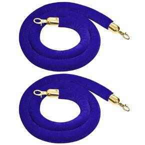 Keadic 2Pcs 5 Feet Crowd Control Velvet Ropes with Gold Clasps Hooks and Foam Core, Queue Safety Barriers Stanchion Post Cords for Party Event, Museum, Hotels, Wedding (Blue)