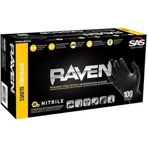 SAS Safety 66518 Raven Powder-Free Disposable Black Nitrile 6 Mil Gloves, Large, 100 Gloves by Weight - 3 Pack (66518 x3)