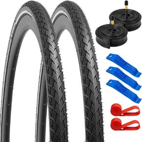 YUNSCM 2-PCS 700C Bike Tires 700X40C/42-622 60TPI and 700C Bike Tubes Schrader Valve with 2 Rim Strips Compatible with 700 X 38-42C Bike Bicycle Tires and Tubes (W-3109)
