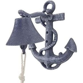 Rustic Dark Blue Cast Iron Wall Mounted Anchor Bell 8"