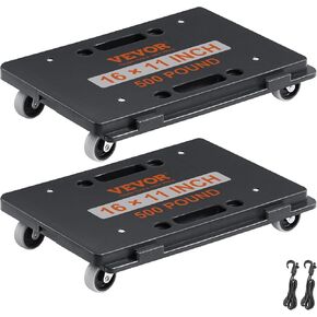 VEVOR Furniture Moving Dolly, 16 x 11in 500 lbs Capacity Furniture Movers Dollies 4 Wheels, Portable Moving Rollers Heavy Duty, Connectable Flat Dolly Cart for Heavy Furniture, 2 Pack, Black