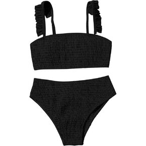 MakeMeChic Women's 2 Piece Swimsuit Bikini Set Ruffle Trim High Waist Triangle Bathing Suit Swimwear