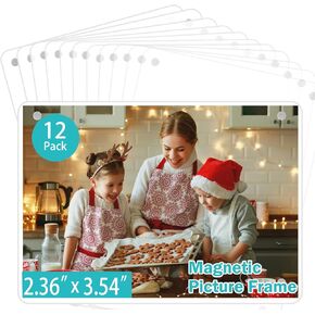 Acrylic Fridge Magnetic Frame, Double Sided Clear Magnetic Picture Frame, Clear Frameless Magnetic Refrigerator Photo Frame for Fujifilm Instax Mini, 42.36x 3.54 Inch,Pack of 12
