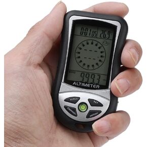 Dioche Barometer Altimeter, Multi-Function Digital Altimeter, Black Weather Forecast Hand-Hold Hiking Flashlight Altimeter for Outdoor Hiking