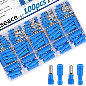 smseace 100 قطعة موصلات رصاصة زرقاء 16-14AWG موصلات سلك رصاصة أنثى وذكر موصل بعقب رصاصة للسيارات قارب ستيريو المعدات الصناعية